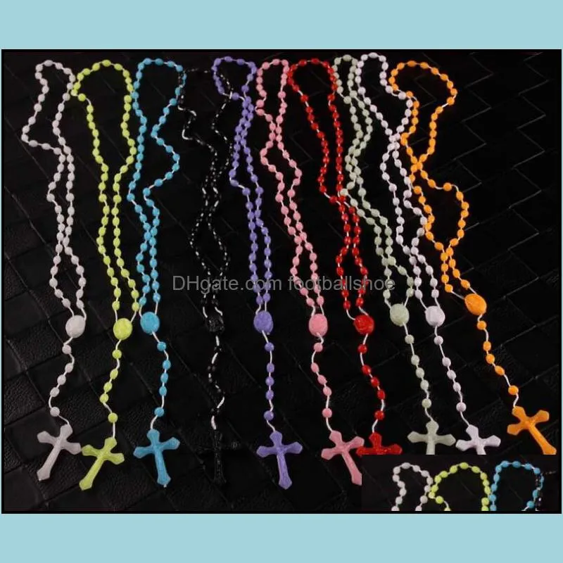 Catholic Rosary Necklace Plastic Rosary Religious Jewelry Jesus Cross Crucifix Pendant Necklaces Night Lumious Necklace 5886