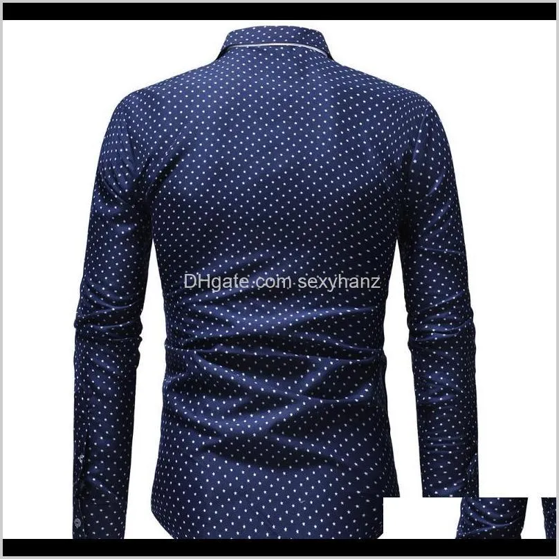 men`s shirts 2020 fashion male shirt long-sleeves tops polka dot casual shirt mens dress shirts slim xxxl