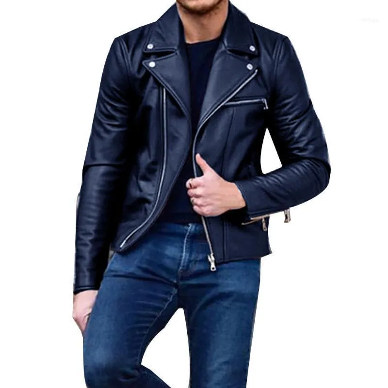 Men Jacket Leather Winter Coat Autumn Faux Long Sleeve Lapel Motorcycle Zipper Coat1