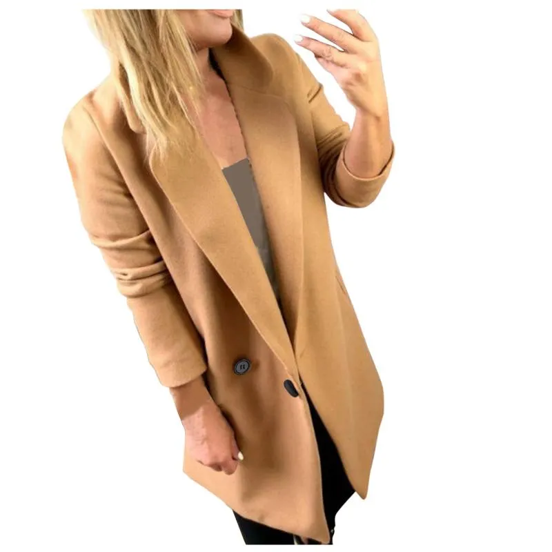 Vestes pour femmes manteau en laine double face à manches longues pour femmes à la mode décontracté coupe ajustée boutons revers léger