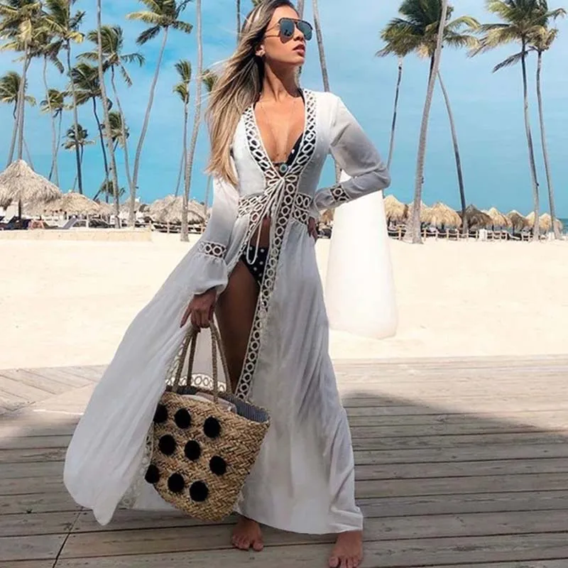 Vestido Playero De Verano Para Mujer, Traje De Baño, Ropa De Playa, Túnica  De Algodón Blanca, Vestido Envolvente Para La Playa, Traje De Baño, Traje  De Baño Para Cubrir Bikini Para Mujer