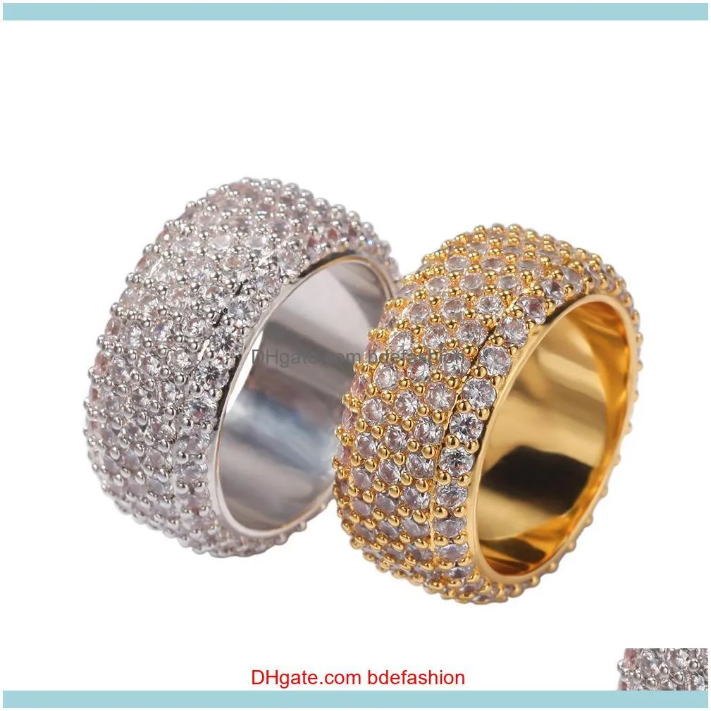 With Side Stones Rings Jewelryhip Hop 5 Rows Men Solid Cubic Zircon Iced Out Ring Gold Sier Colors Classic Size 6-10 Drop Delivery 2021 K4Nc