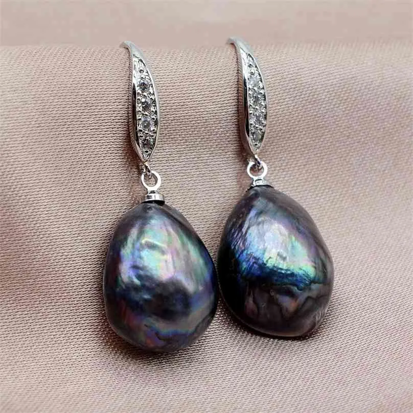 Pearl drop earrings, unique baroque black pearls, 925 sterling silver women's pearl free 210625
