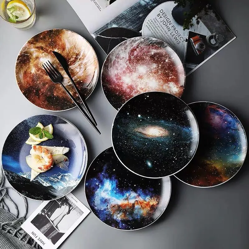 8 polegadas Starry Universo Paisagem Placa De Alta Qualidade Pratos De Cerâmica Sobremesa Steak Pão de Pão Placas Conjuntos Decoração de Cozinha Prato