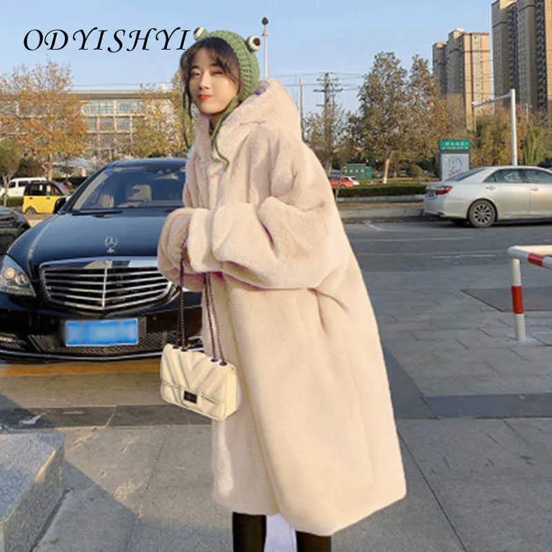 Vinter Kvinnor Parka Faux Fur Coat Plus Size Loose Long Overcoat Kvinna Hooded Jacka 2021 Fashion Warm Outwear Tjock Oversize Y0829