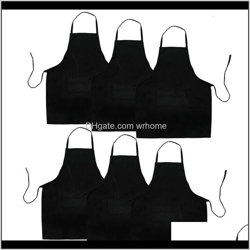 6 pack black kitchen apron with 2 pockets anti-dirty apron suitable for barbecue kitchen cooking baking restaurant
