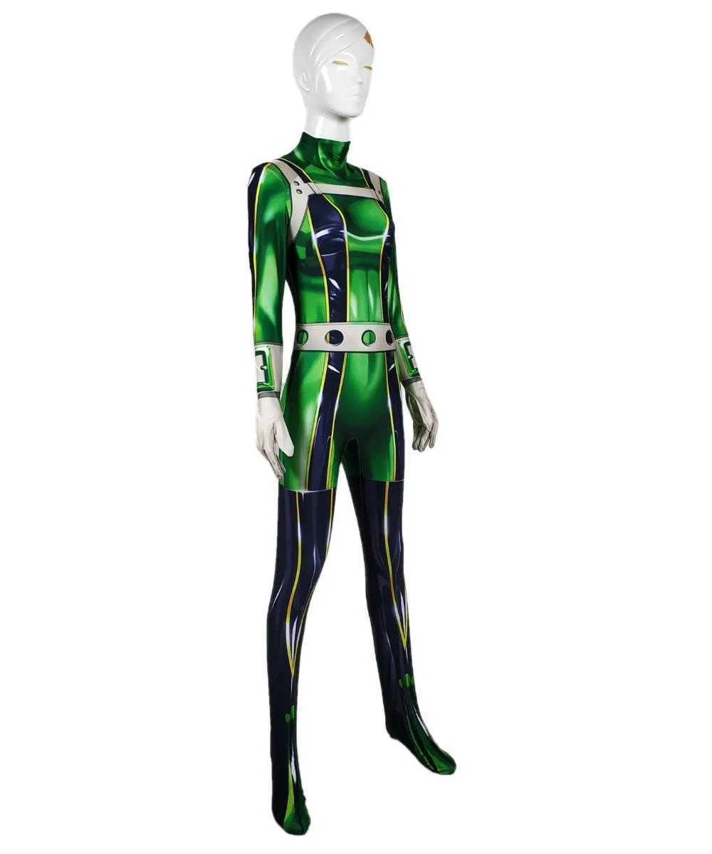 My Hero Academia Foppy Tsuyu Asui Cosplay Kostuum Spandex Zentai Suit Dames Meisjes Bodysuits Halloween Kinderen en Volwassenen Y0913