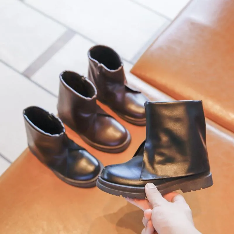 Botas 2021 peles puro preto crianças de 4-12 anos sapatos simples meninas simples