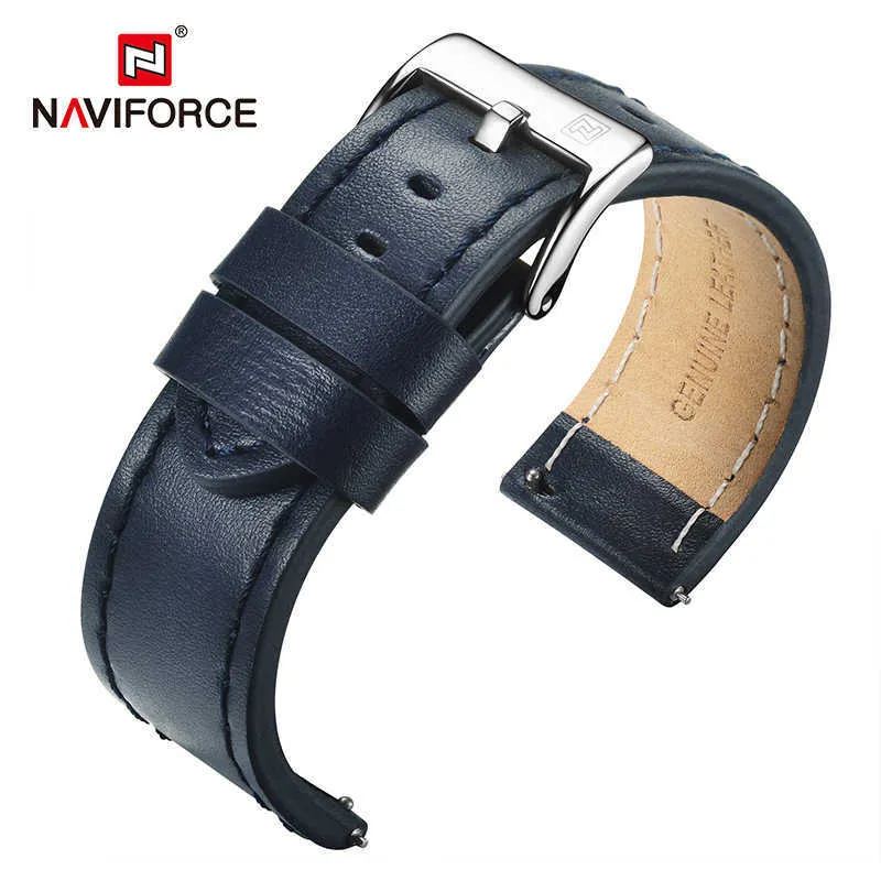 Naviforce Äkta läderklocka Byt män 23mm Högkvalitativ klocka Armbandsband Tillbehör Svart Ljusbrunt Bälte Armband H0915