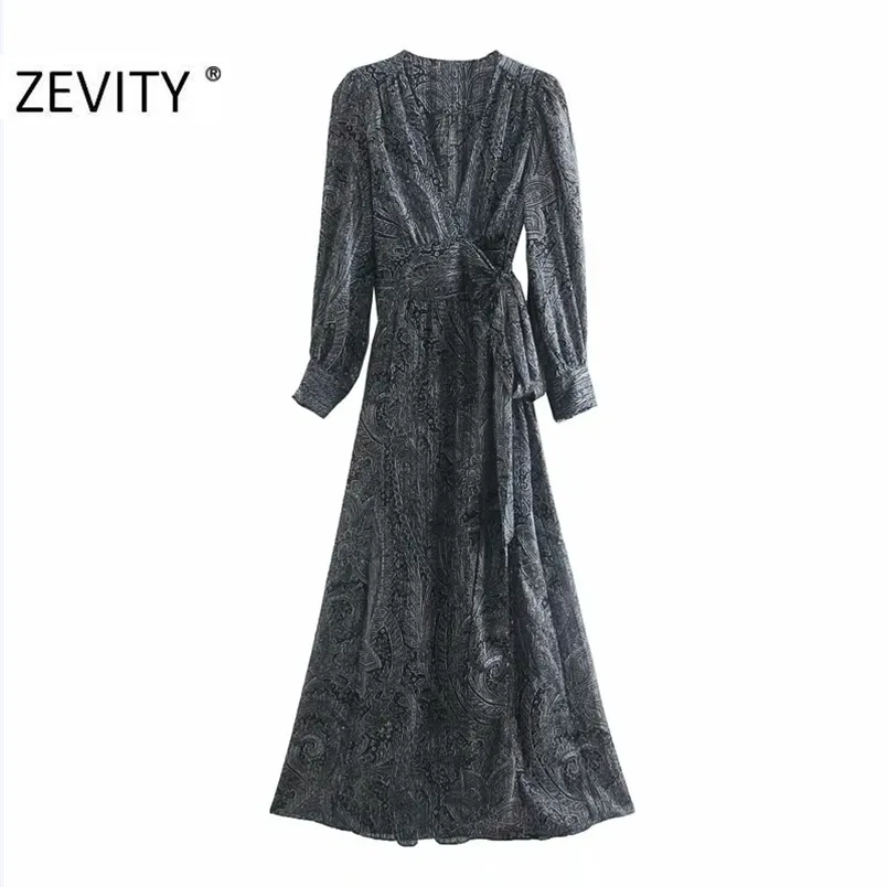 Femmes Vintage Cross V Cou Totem Fleur Imprimer Bow Ceintures Longue Robe Femme Manches Kimono Robe Chic Robes DS4472 210420