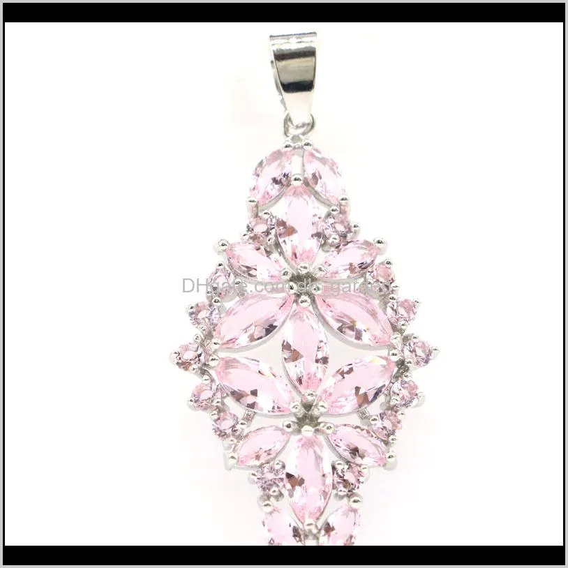 48x23mm Luxury Created Pink Kunzite White Bright Cubic Zircon For Sister Daily Wear Silver Pendant Fine Jewelry