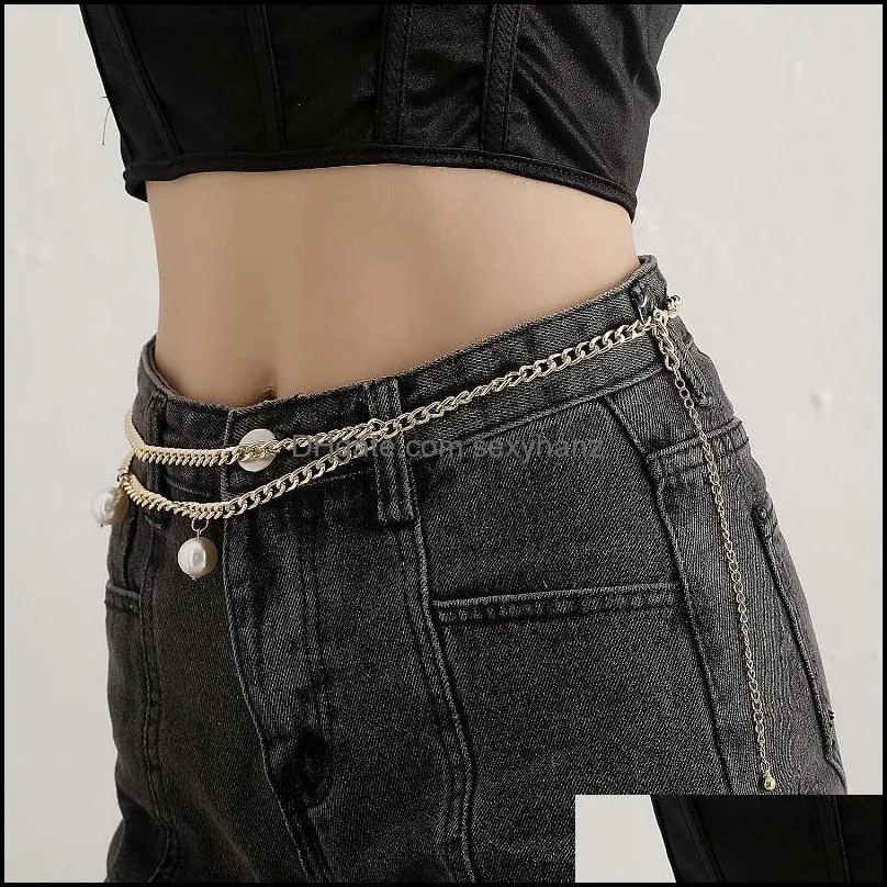 Other Fashion Pearl Waist Chain Alloy Body Female Punk Exaggerated Sexy Metal Beam Jewelry
