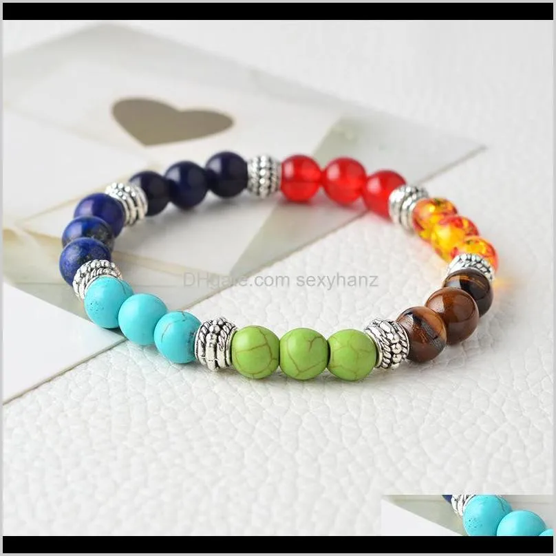 kimter natural stone bracelets for men women yoga beads bangle 7 chakra tiger eye beaded elastic bracelet jewelry b366s f