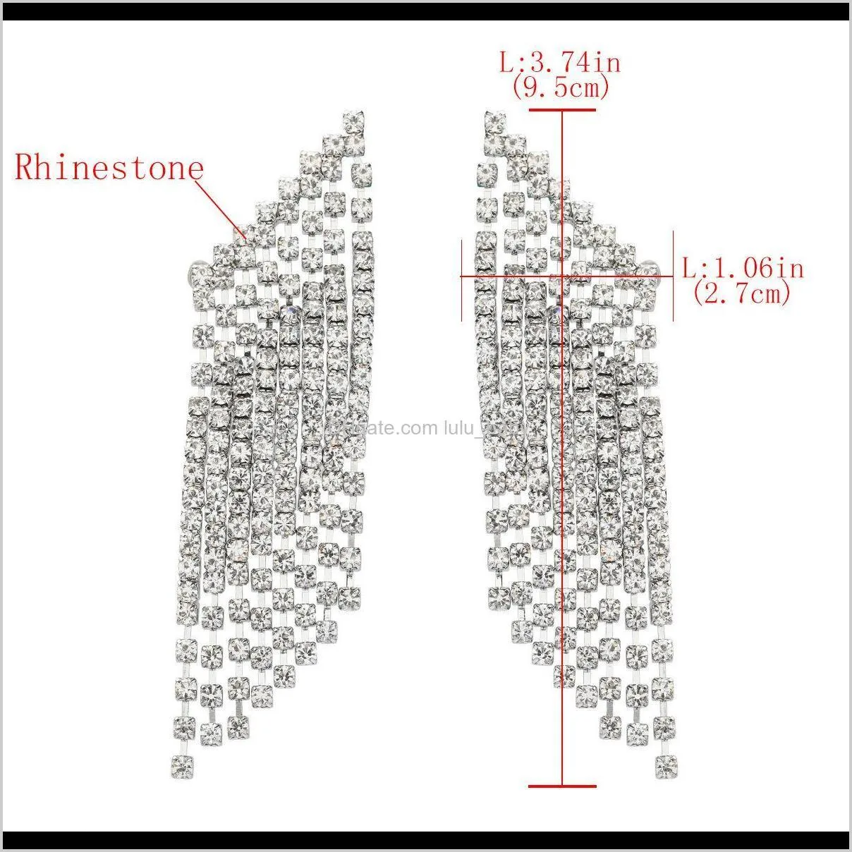 fashion creative parallelogram rhinestone diamond tassel earrings female super fairy banquet earrings hot sale