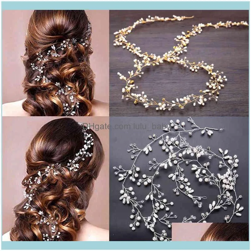 Crystal Pearl Bridal Tiaras Hairbands Hairpins Bridesmaid Diamante Hair Vine Accessories Wedding Jewelry 35cm Headwear