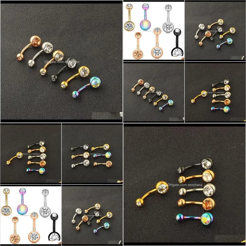 wholesale belly piercing earrings 14g belly button rings stainless navel ring screw bar body jewelry 120pcs 6 colors