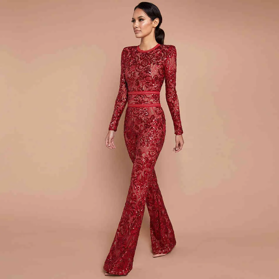 オールインワン・サロペット FULL SEQUINS RED CARPET SUIT Red Sequin sequin jumpsuit for Women - Elegant O-Neck
