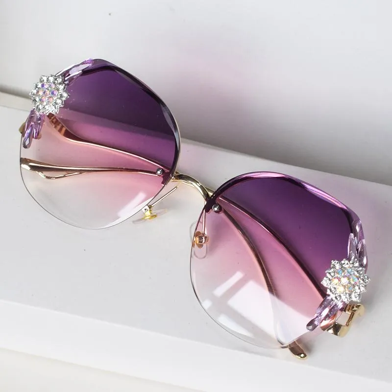 Солнцезащитные очки неправильной формы без оправы роскошные женские брендовые дизайнерские блестящие солнцезащитные очки со стразами винтажные оттенки Gafas De Sol