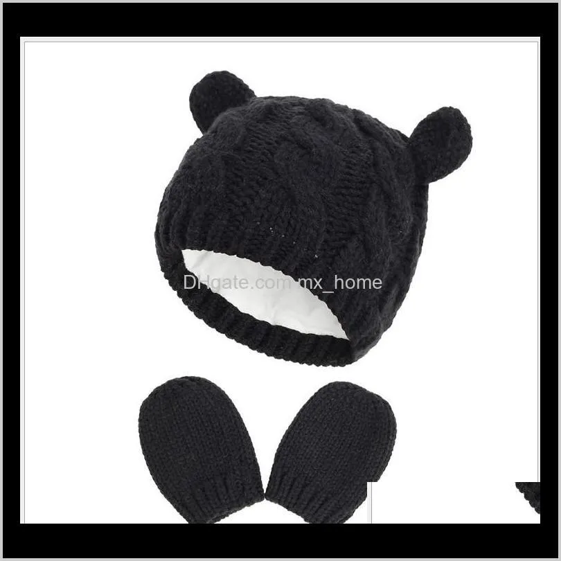 0-18 months baby knitted hats+gloves cute toddler baby caps autumn winter soft warm hat infant cap