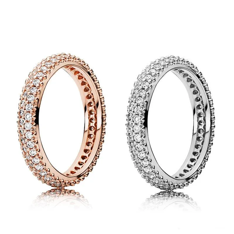 100 925 Sterling Silver RING With Cubic Zircon Original box Fit Pandora Fashion Rings for Valentines Day Rose Gold Wedding jewelry Women