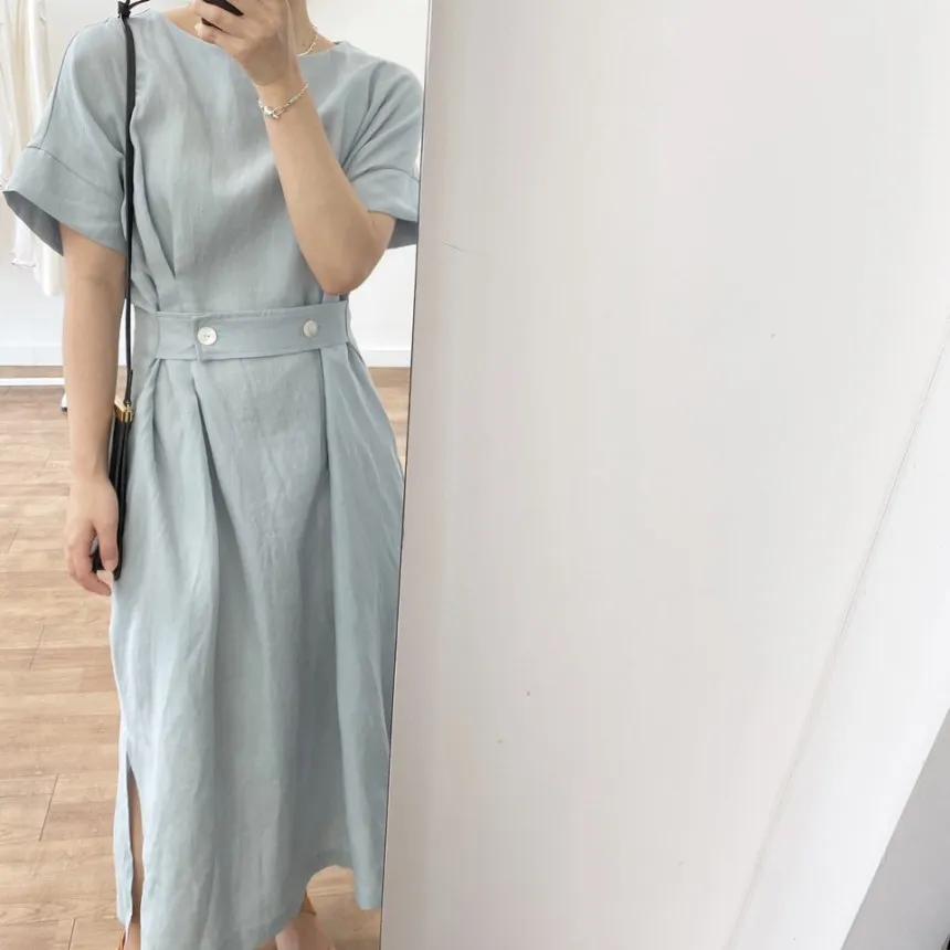 2 colors summer vintage dress korean style loose high waist elegant side split maxi dress womens (N0006) 210423