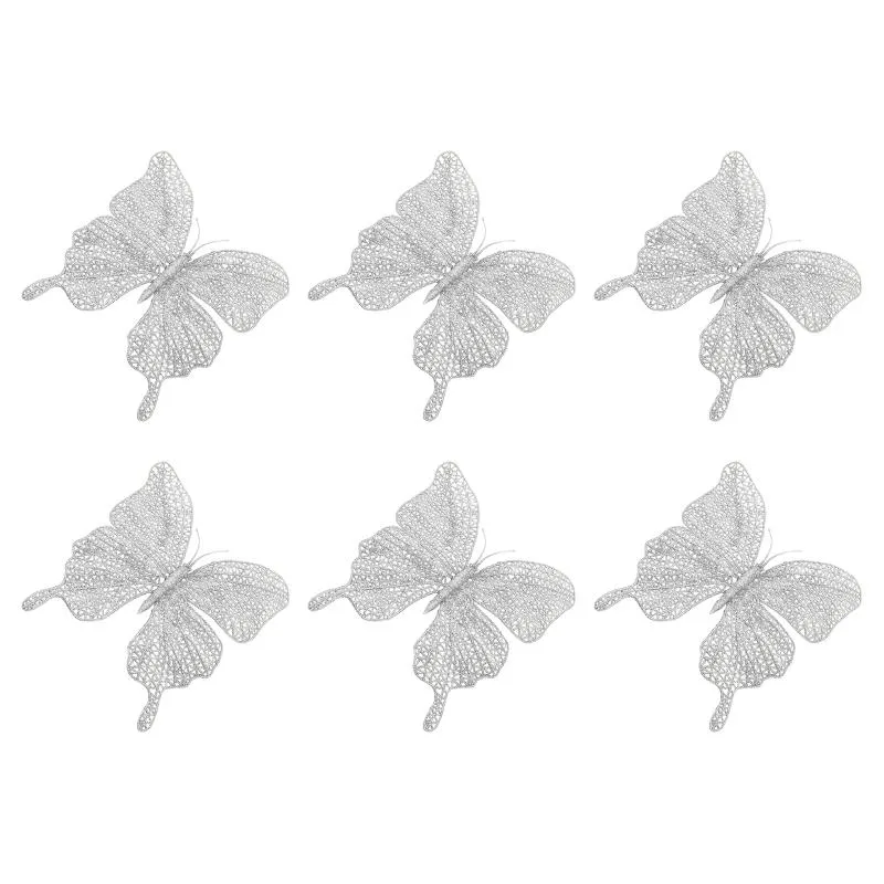 Couronnes de fleurs décoratives 6pcs noël paillettes évider papillons artificielle bricolage ornement