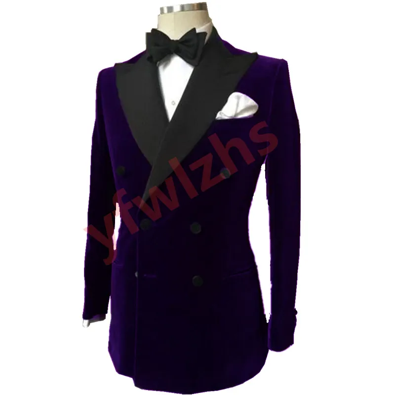 Handsome Double-Breasted Groom Tuxedos Velveteen Groomsmen Man Suit Mens Wedding/Prom/Dinner Suits Bridegroom (Jacket+Pants+Tie) B168