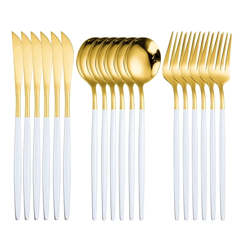 Roestvrijstalen bestek Gouden vaatwerk Diner Sets Lepel Fork Mes Dish Set Keuken Servies Witgoud Staal Set 211012
