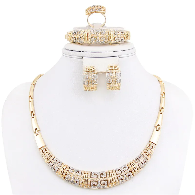 Überzogene Goldschmucksets Boho Kristall Frauen Halsketten für Party Direct Selling Hochzeit Trendy Aussage Halskette mit Ohrringen 349 B3