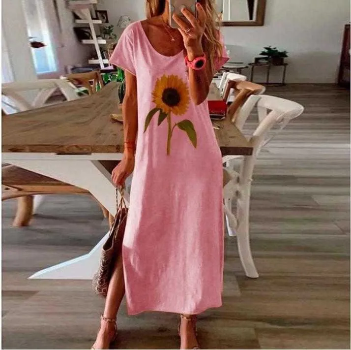 GLUDEAR Women's 3D Print Ruffle Swing Dress - V-Neck Long Sleeve Painting Irises Design - View #10