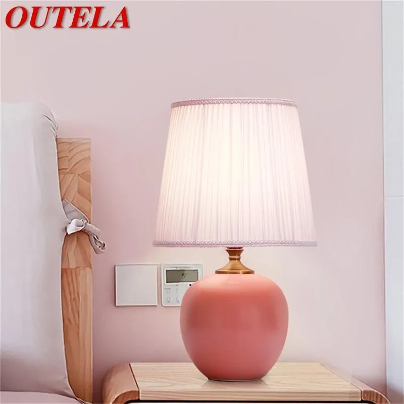 Lampade da tavolo OUTELA Lampada con dimmer tattile Lampada da scrivania in ceramica rosa Decorazione contemporanea per la camera da letto di casa