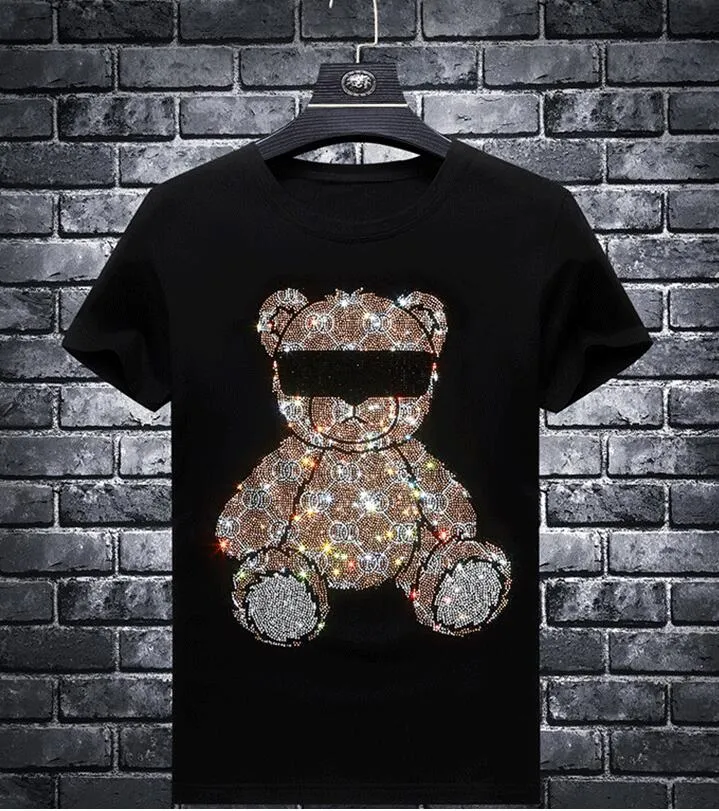 Hotdrill Cool Rhinestones Anime Tshirt Men Shorve Manga Summer Tops Camise