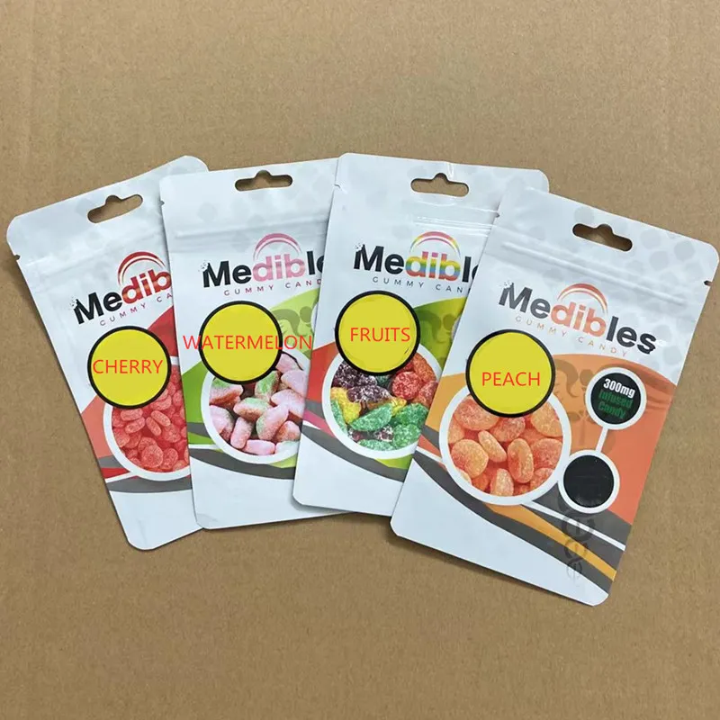 حامض حلوى الحلوى المتوسطة تعبئة أكياس 300 ملغ gummies mylar watermelon التفاح الفواكه الكرز حزمة التعبئة والتغليف حقيبة الجملة بالجملة