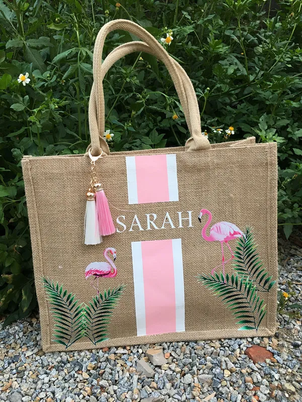 Custom Flamingo Tote Bag Sezane Bag Bachelorette Gift Bag Burlap Personalized Beach Tote Bag Sezane Tropical Bridesmaid Gift Ideas Beach Tote Bag Sezane Bags 210402 From Cong08 28.26 DHgate.Com