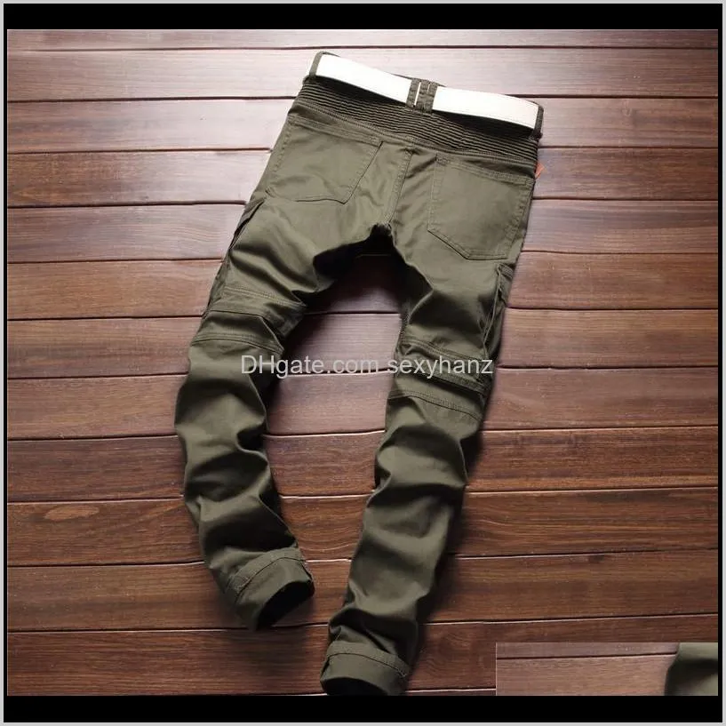 new men designer army green biker jeans men straight slim fit stretch denim skinny jeans mens trousers