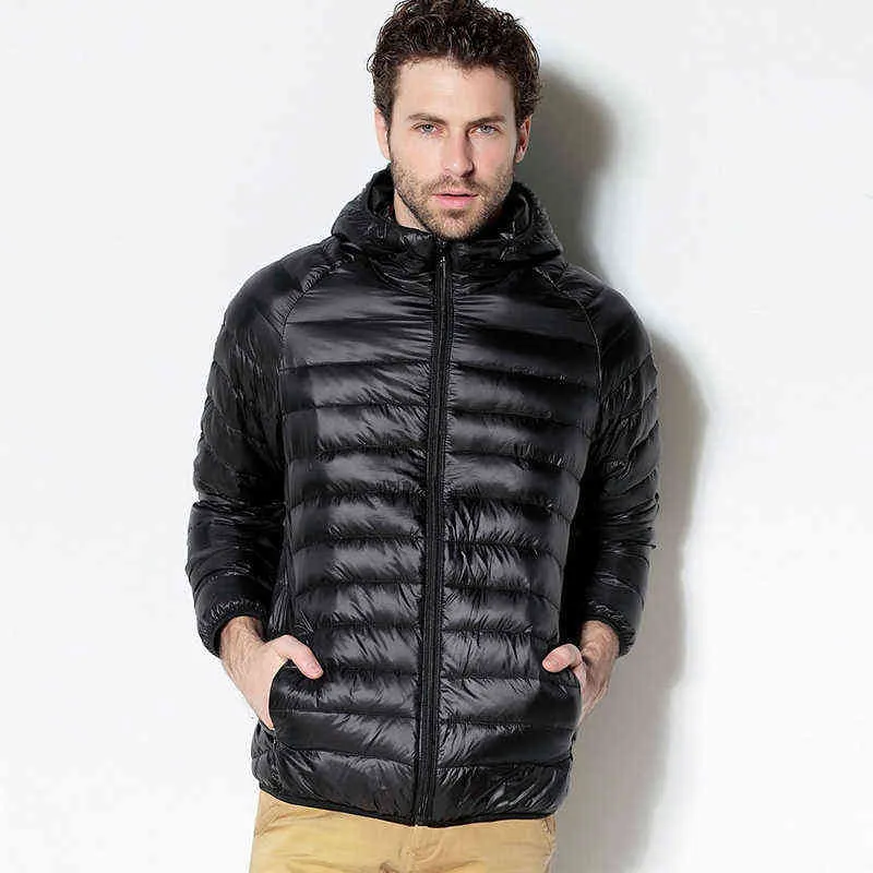 2022 Inverno Uomo Bianco Piumino D'anatra Ultra Leggero Sottile Cappotto Caldo Cappuccio Casual Corto Outwear Nuovo Autunno Abbigliamento G1115