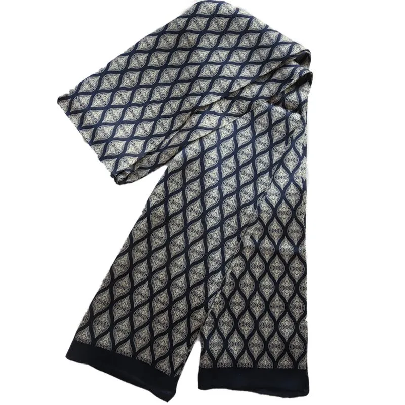 Шарфы Элегантный мужской шарф из 100% шелка Двухслойный длинный шейный платок Синий Красный Коричневый268S