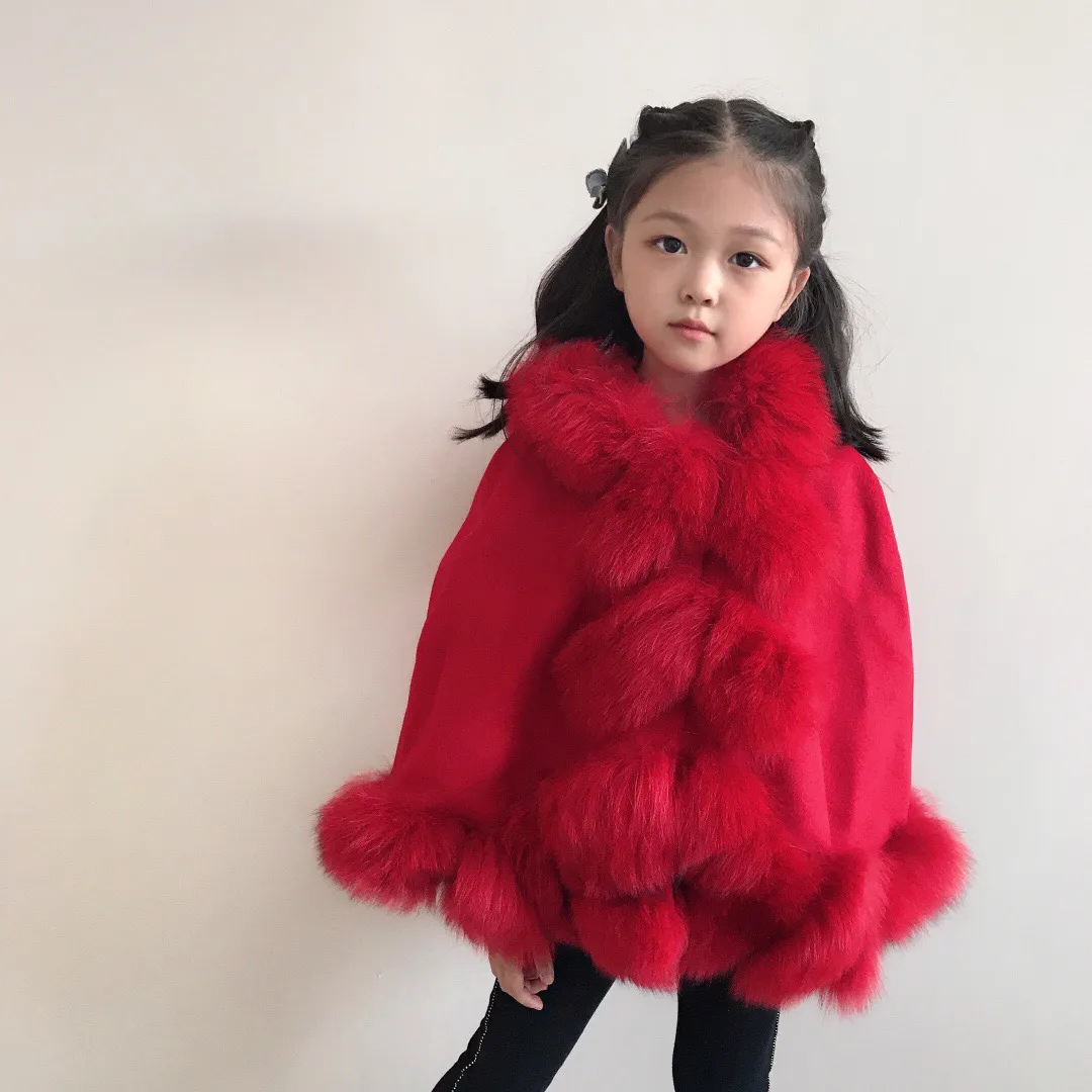 Säugling Baby Mädchen Prinzessin Cloak Mode Winter warme Kinder Mädchen Süßes Fell Kapuze -Jacke Kinder Poncho äußere Bekleidung Mantel