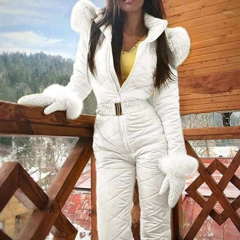 Women Winter Jumpsuit Zipper Ski Suit Warm Snowsuit Outdoor Sports Pants Waterproof TY66