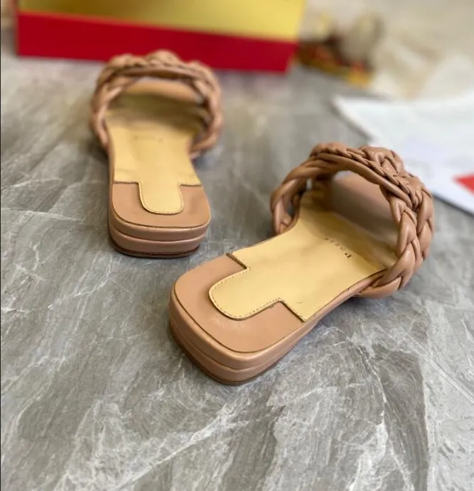 Designer women sandal edition flat slide leather petals Weave hight sandals Sexy ladies summer slippers good quality with box