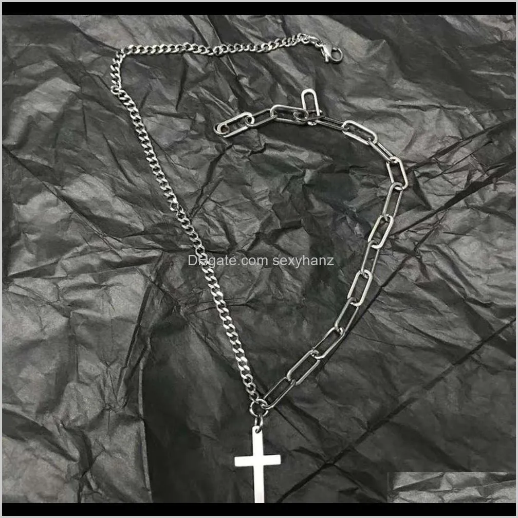 indifference personality hip hop clavicle chain three piece set multi layer cross necklace for men and women