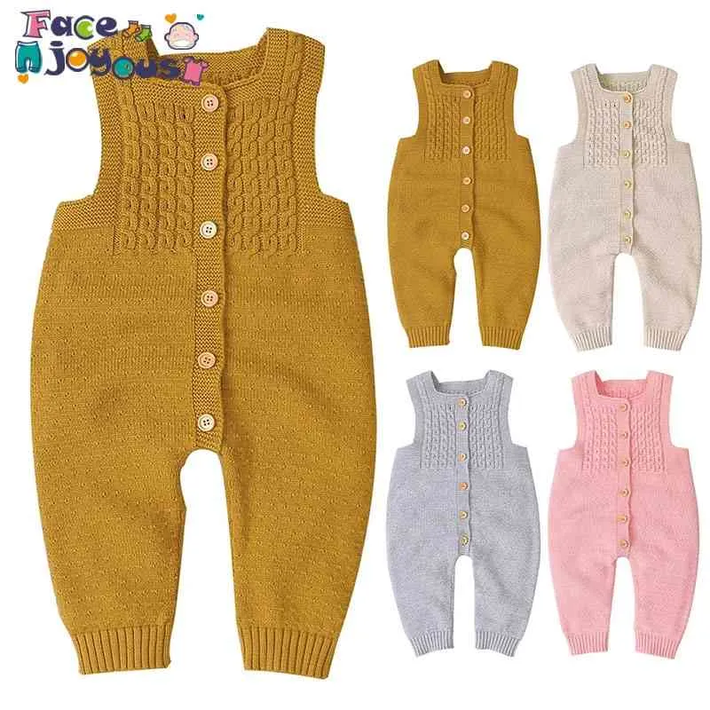 Pagliaccetti per bambini Vestiti Autunno senza maniche Neonate Tute Abiti Solid Knit Salopette per bambini Morbide Tute per bambini 210413