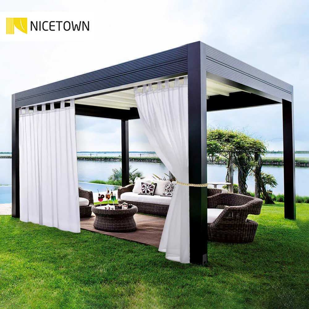 Nicetaown Podwójne Sheer Curtain Panele na Patiogarden Tab Top Wodoodporna Outdoor Indoor Privacy Voile Drapes z 2 linami bonusowymi 210712