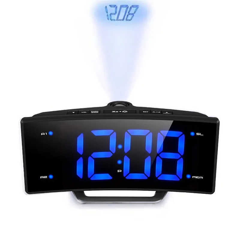 Ayna FM Radyo Çalar Saat LED Dijital Elektronik Masa Projektör Masası Nixie Projeksiyon Zaman 210418