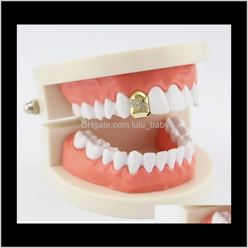 hip hop single tooth grillz tilt diamonds real gold plated rappers dental grills cool music body jewelry golden silver rose gold gun