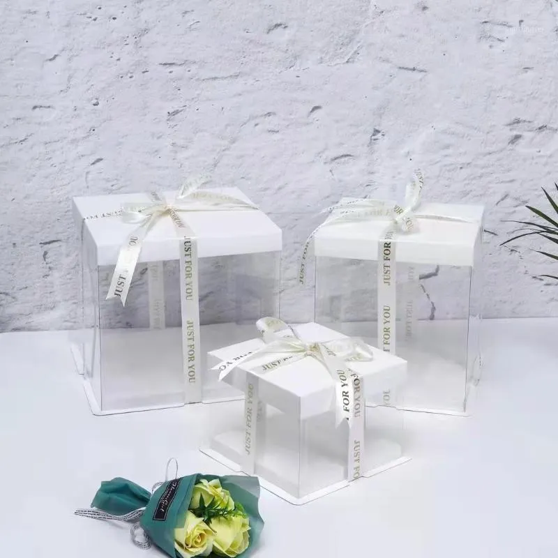 Cadeau cadeau 2pcs boîte vide transparente pour gâteau de fête d'anniversaire ruban de fournitures en PVC transparent