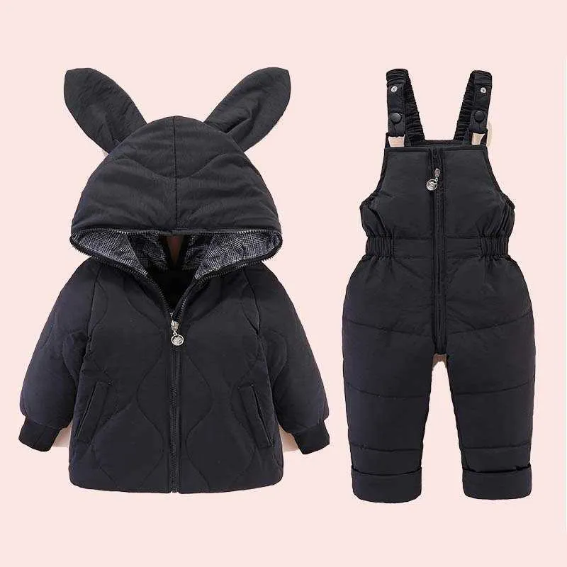 1-4 años Niños Bebé Traje de nieve Chaquetas con capucha + Mono 2pcs Conjuntos Coreano Estilo Niño Niños Niñas Traje de esquí Ropa de invierno H0909