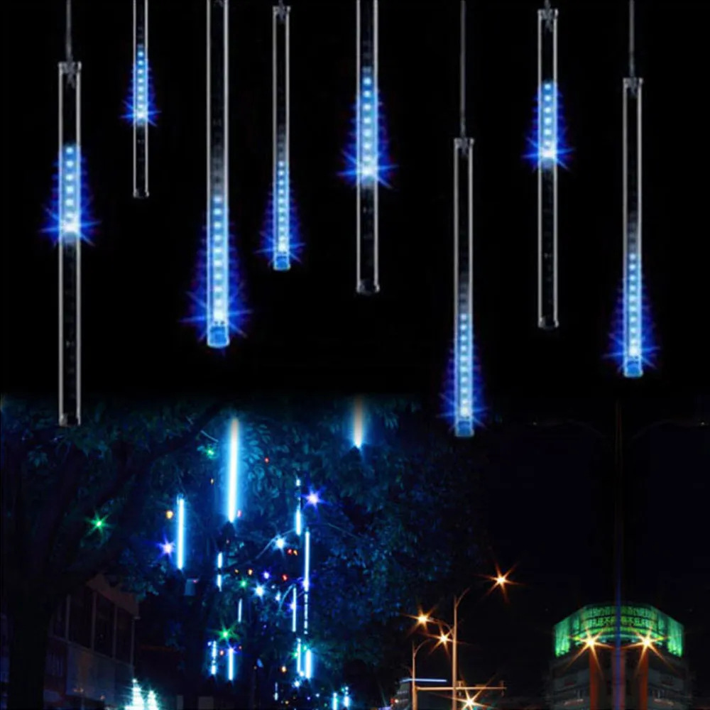 Mehrfarbige 30 cm Meteorschauer-Regenrohre, Saiten, AC100-240 V, LED-Weihnachtsbeleuchtung, Hochzeit, Party, Garten, Weihnachten, Lichterkette im Freien