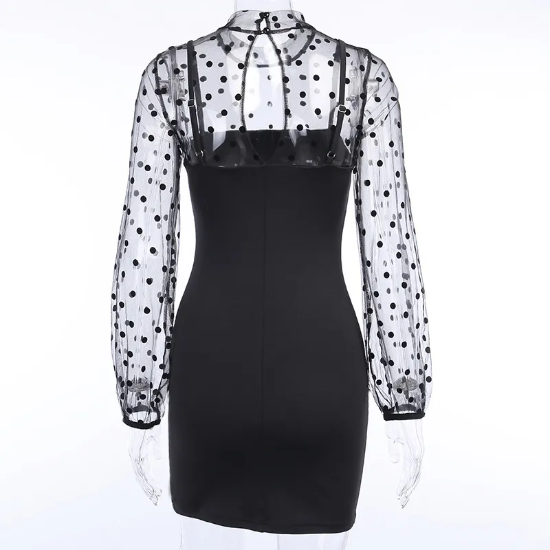NewAsia Garden Sheer Mesh Polka Dot Bodycon black dress NewAsia Garden Sheer Mesh Polka Dot Bodycon black dress