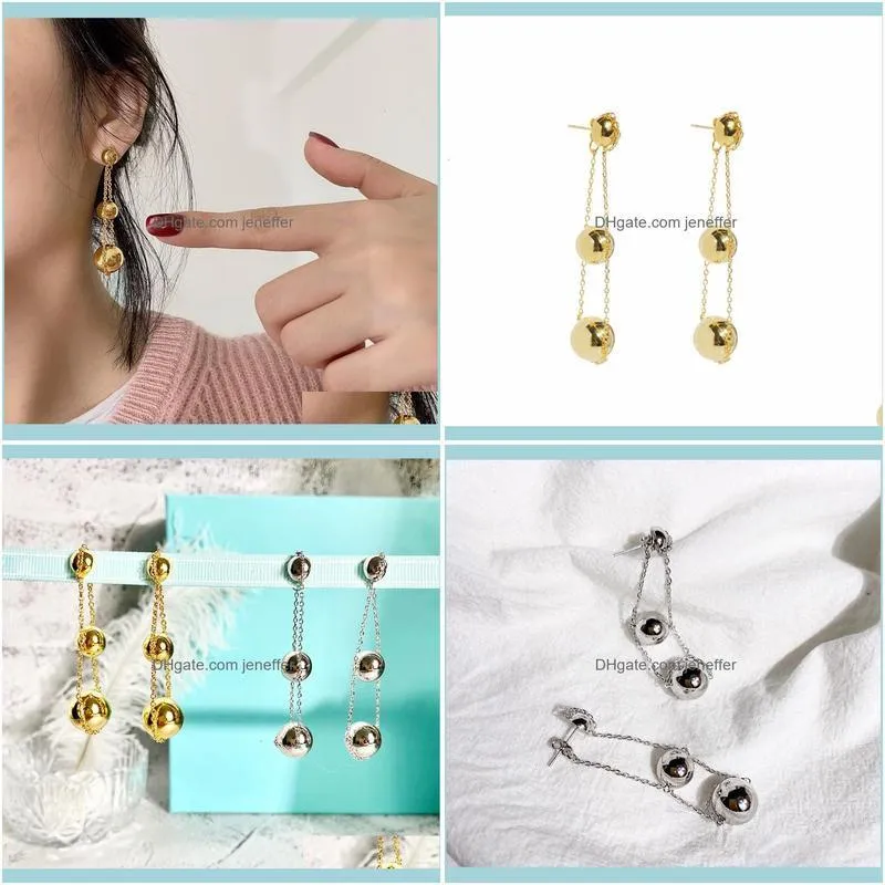of same 04 the Korean fashion top version floor three ball chain earrings with copper plated gold smooth surface and all metal size